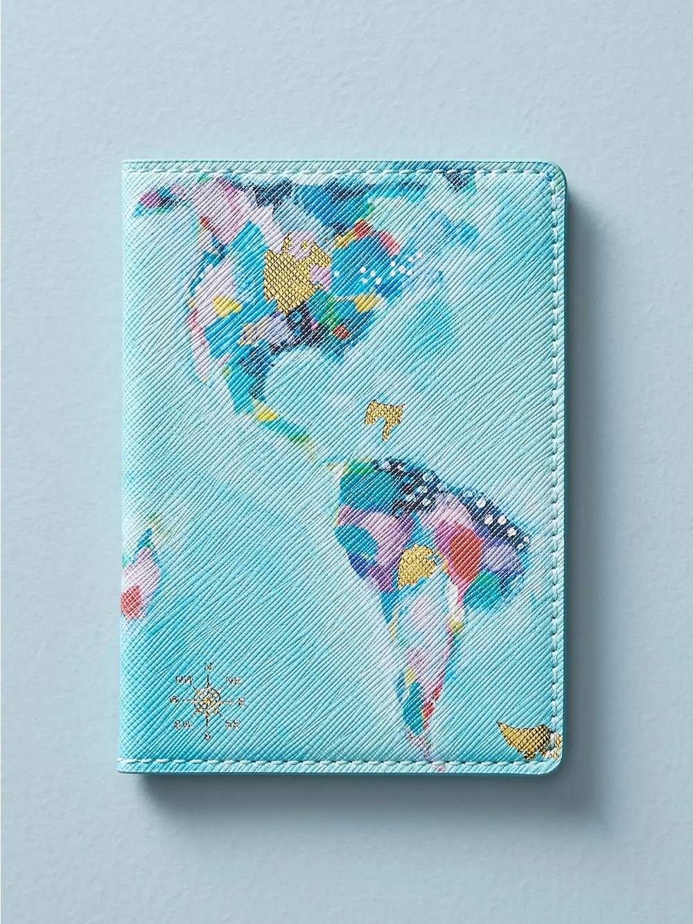 Anthropologie Pink Passport Cover with Colorful Map Print